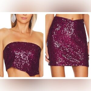 House of Harlow 1960 Deep Magenta sequin set SM top XS skirt NWOT